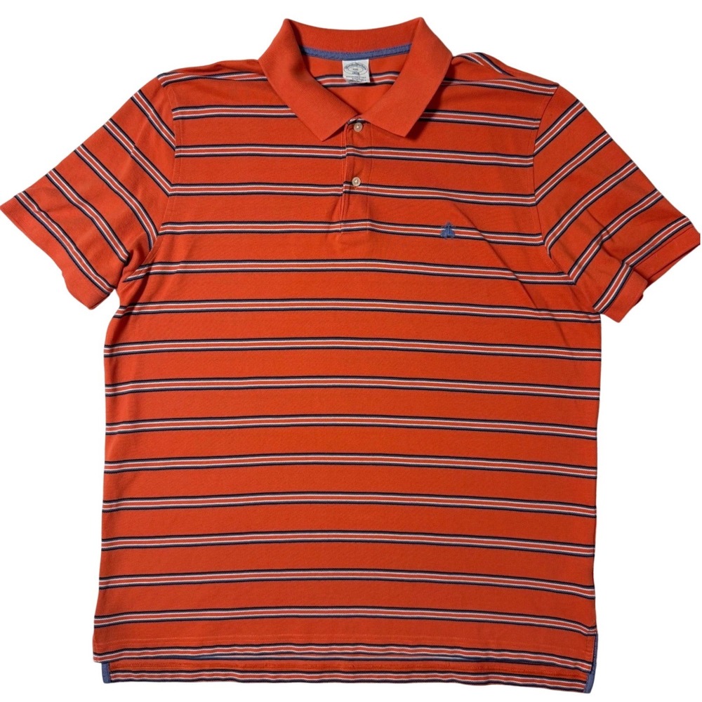 Brooks Brothers Mens XXL Slim Fit Performance Polo Shirt Orange Striped Cotton